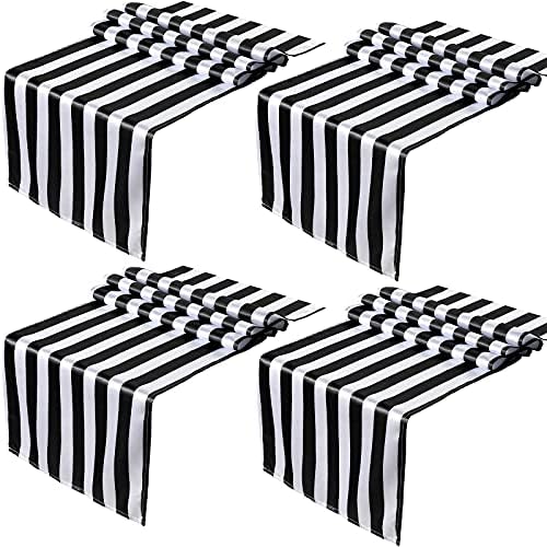 Tatuo 4 Pieces 12 x 72 Inch Black White Striped Table Runner Polyester by Tatuo
