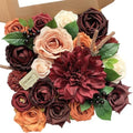FACINOC Artificial Flowers Orange Burgundy Fake Flowers Dahlia Roses Bulk by FACINOC
