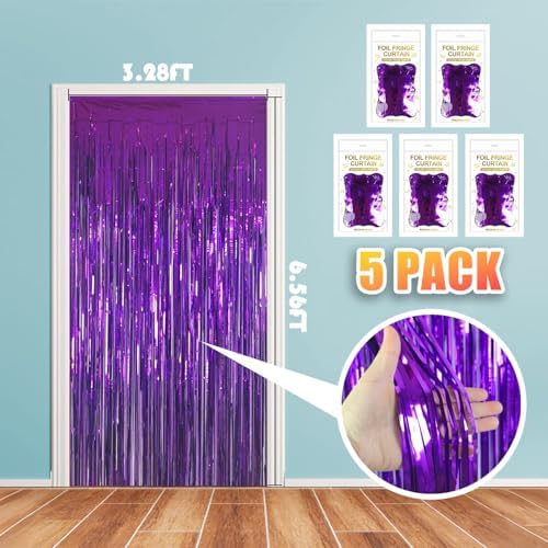 5 Pack 3.28ft x 6.56ft Purple Metallic Tinsel Foil Fringe Curtains, Photo Booth Backdrop Party Decorations for Birthday Wedding Baby Shower Graduation Bachelorette New Years - Image 2