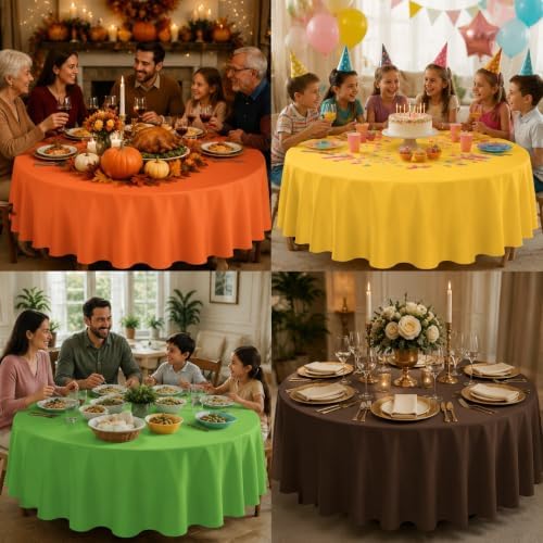 12 Pcs Fall Round Plastic Tablecloth, Yellow Orange Green Coffee - Image 6