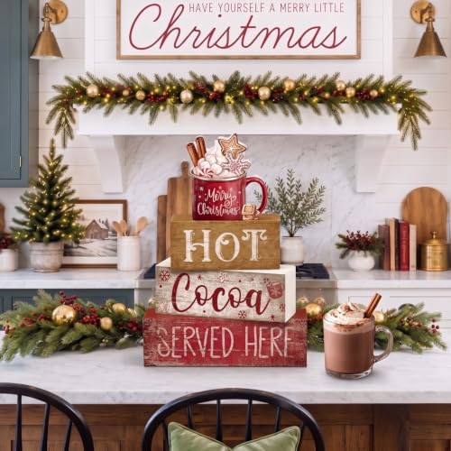 Moucuny 4 Pcs Christmas Table Decor for Home Kitchen, Wooden Coffee Cocoa - Image 4
