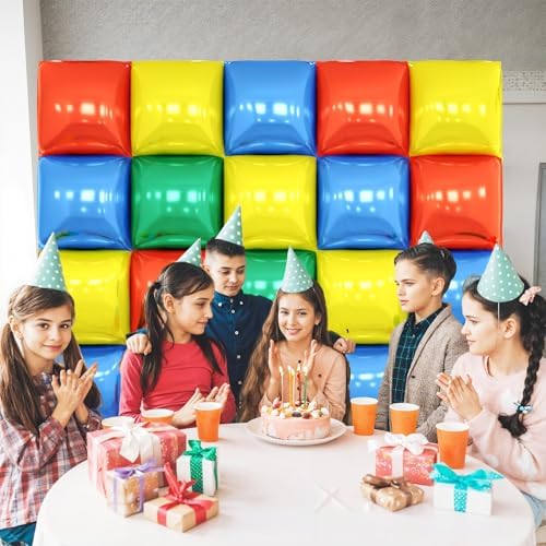 25PCS Red Yellow Blue Green Square Foil Balloons Wall Backdrop - Image 5
