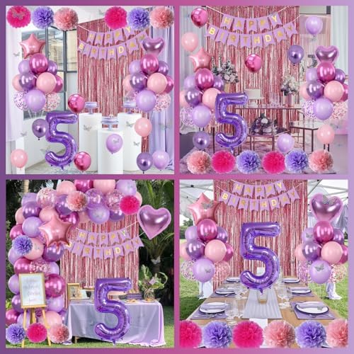 Pink Purple 5th Birthday Party Decoration for Girls Number 5 Princess Decor - Image 6