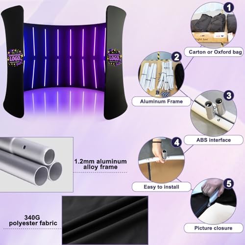 360 Photobooth Backdrop Photo Booth Enclosure Wall Backdrops Customized Logo 8FT Video Selfie Rotating Background with 28 PCS LED Light Stand for Rental Wedding Party - Image 3