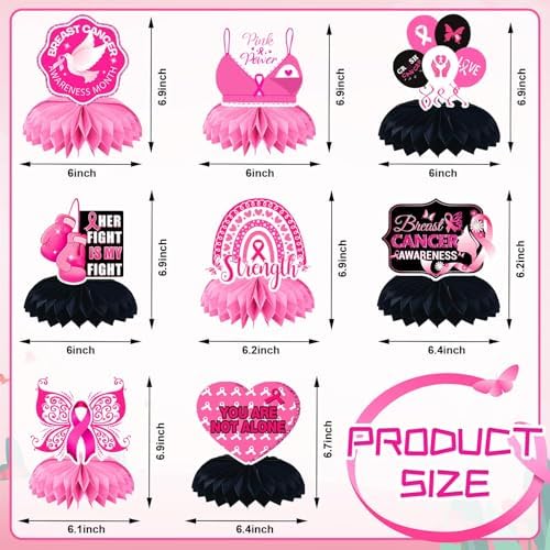 JULMELON 8PCS Breast Cancer Awareness Decorations, Pink Ribbon Centerpieces - Image 2