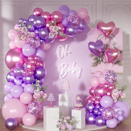 Pink Purple Balloon Garland Arch Kit, Metallic Purple Balloons by NUTTYBASH