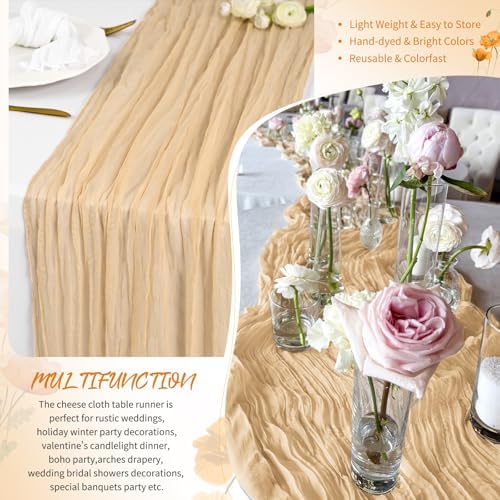 4 Pack Nude Cheesecloth Table Runner 17x108 Inches Boho Home Decor - Image 5