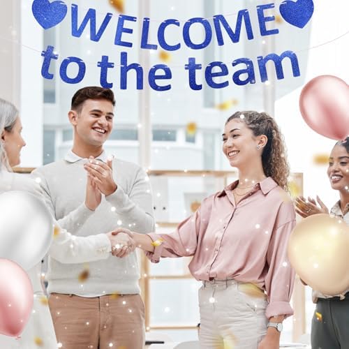 Pre-Strung Glitter Welcome to the Team Banner Welcome Banner Welcome Decorations for Office New Hire Events Corporate Onboarding & Team Building Parties (Blue) - Image 5