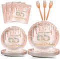 CHUNNIN 96Pcs 65th Birthday Decorations Pink Rose Gold Paper Plates Napkins Forks Set 65 Year Old Tableware Party Supplies Disposable Rose Gold Dinnerware Table Decor Favors for Women Serves 24 by CHUNNIN