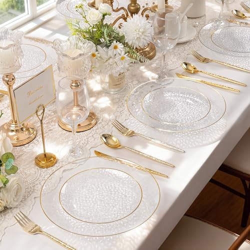 I00000 150 Clear Plastic Plates Set, Disposable Hammered Plates for party - Image 5