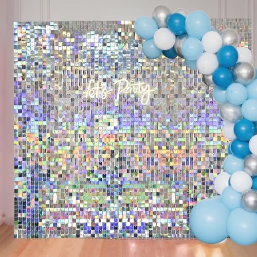 Ozikutech 36 Pcs Iridescent Silver Shimmer Wall Backdrop Panels for Party by Ozikutech