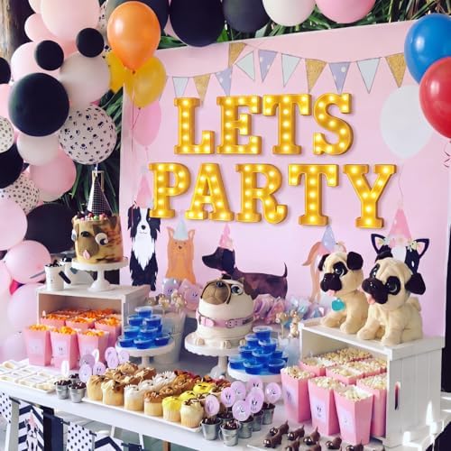 Honoson 9 Pcs Dog Cat Birthday Party Decorations LED Lets Pawty Sign - Image 2