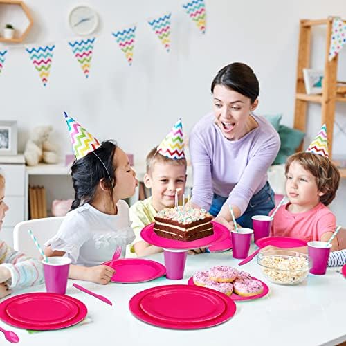 228PCS Hot Pink Party Supplies Set for 30 Guests Paper Plates Set - Image 4