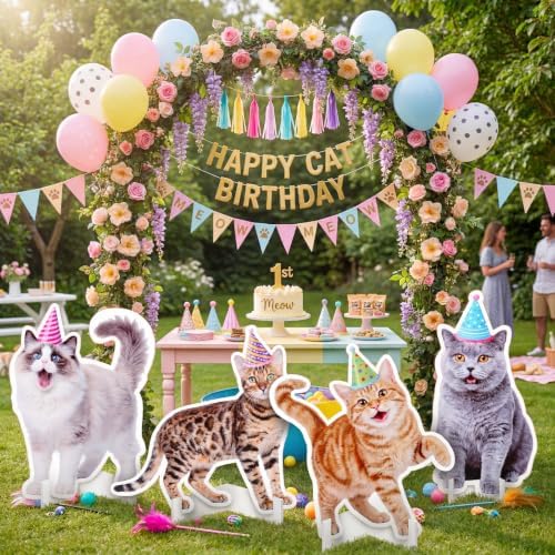 Honoson 4 Pcs Large 32" Cat Birthday Decorations Cardboard Cutouts - Image 4