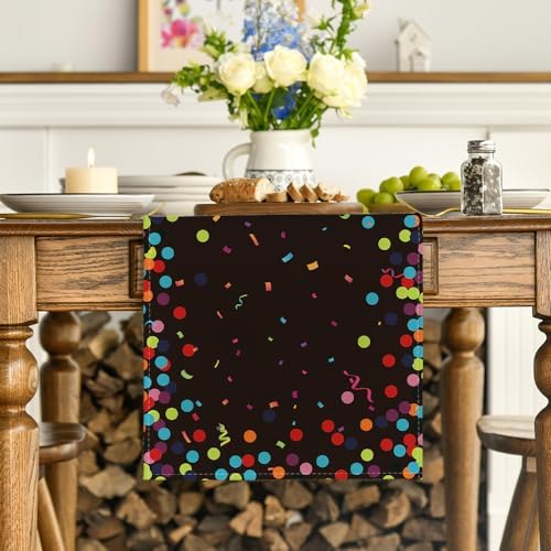 Artoid Mode Polka Dot Black Happy Birthday Table Runner, Seasonal Halloween Kitchen Dining Table Decoration for Home Party Decor 13x90 Inch - Image 2