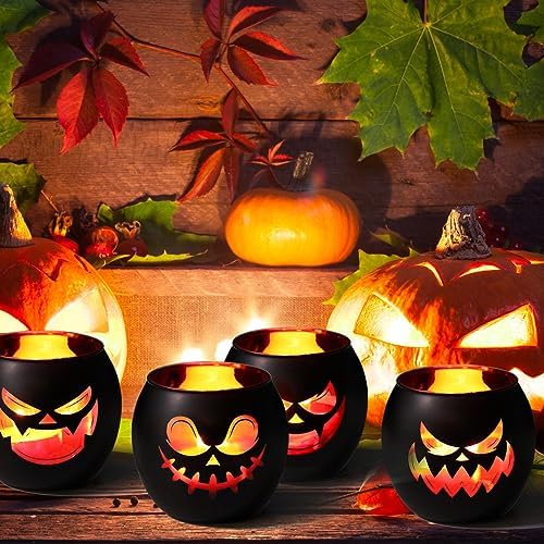 Black Halloween Table Centerpieces Candle Holders 6PCS, Jack O Lantern Tealight Votive Candle Holders, Indoor Halloween Decorations for Mantel Coffe Table Decor - Image 3