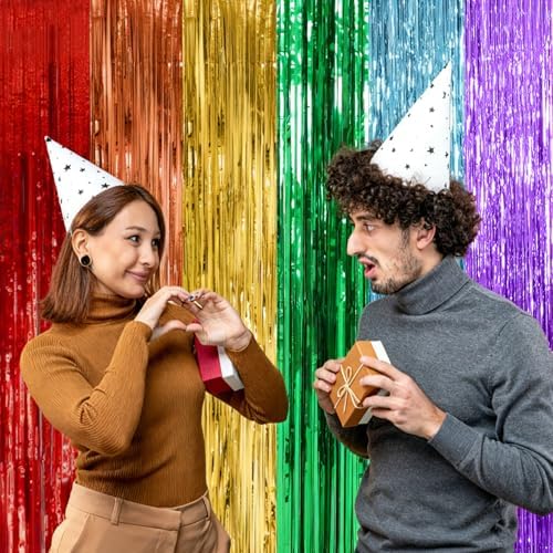 5 Pack Rainbow Backdrop Party Decorations Tinsel Curtain Party Streamer Foil Fringe Birthday Decorations Photo Booth Colorful Theme First Day of School Engagement Baby Shower Decor - Image 5