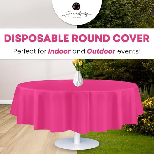 Grandipity Plastic Table Cloth Disposable 12 Pack 84" Round Hot Pink - Image 5