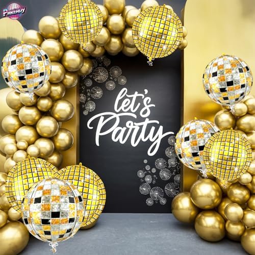 6pcs 22 Inch Multicolor Disco Ball Balloons, Gold Big Disco Balloons, Black Silver Gold 4d Large Foil Aluminum Balloon For Birthday Baby Shower 70s 80s 90s Theme Party Wedding Engagement Graduation - Image 6