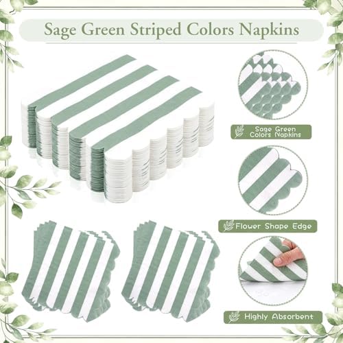 Mimorou 350 Pcs Sage Green and White Striped Party Tableware for 50 - Image 5