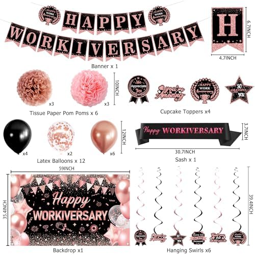 DARUNAXY Happy Workiversary Party Decorations for Women Girls(31PC) - Image 2