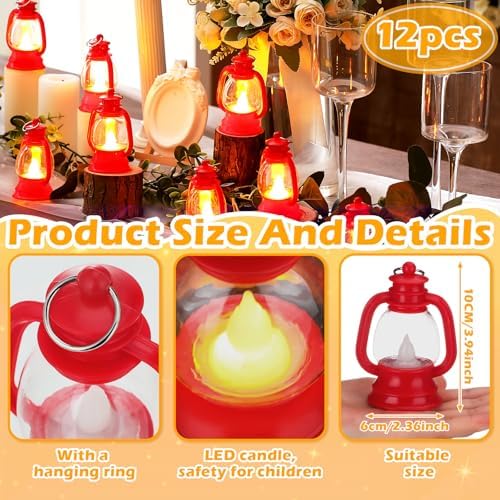 Ferraycle 12 Pcs Mini Lanterns Bulk 4 Inch Red Lamp Table Centerpieces - Image 2