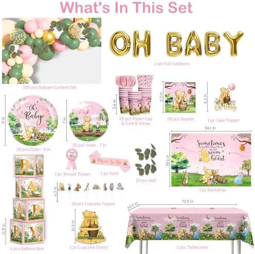 Cocomigo 266 Pcs Pink Classic Bear Baby Shower Decorations, Serves 20 - Image 2