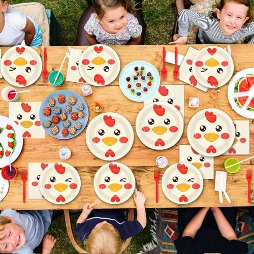 gisgfim 50 Guests Chicken Party Decorations Chicken Plates and Napkins Chicken Party Decoration For Birthday Party Plates Tableware Set Chicken Theme Party Paper Plates Napkins Forks 200 PCS - Image 6