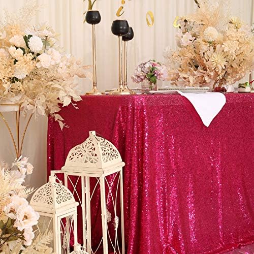 Eternal Beauty Hot Pink Sequin Tablecloth 60 x 102-Inch Sparkly Overlay Rectangle Glitter Table Cover for Wedding Party Birthday Decoration - Image 3
