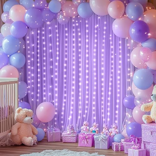 Lavender Backdrop Curtains with Lights for Parties,10x10FT Wrinkle Free Polyester Wedding Photo Backdrop Curtains for Baby Shower Birthday Ceremony Reception Home Party Decorations-5ft x 10ft,2 Panels - Image 4