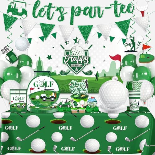 342pcs Golf Party Decorations, Golf Birthday Decorations Include Golf Plates and Napkins Set, Banner Hanging Swirls Tablecloth Cupcake Topper Balloon, for Golf Birthday Party Decorations, Serves 50 by cocomigoPartyHome