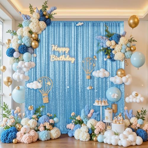 2×8FT-4PCS Blue Sequin Backdrop Curtains Panels, Photography Backdrop Glitter Curtains Fabric Background for Christmas Wedding Party Decor - Image 2