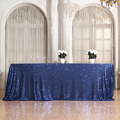Eternal Beauty Navy Blue 90x132 Inch Nautical Party Sequin Tablecloth - Image 2