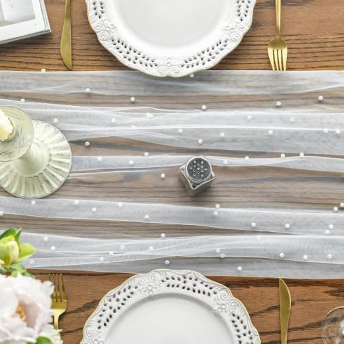 Artoid Mode 6-Pack Pearl White Gauze Table Runner 10FT Home Decor - Image 5