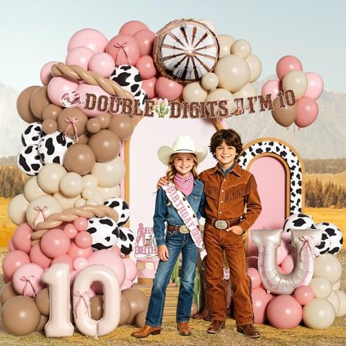 Out Single Digits I’M 10 Cowgirl Birthday Decorations for Girl, Pink Rodeo Party Decoration 10 Year Old Western Party Supplies with Double Digits Backdrop, Banners, Tablecloth, Cake Cupcake Topper - Image 6