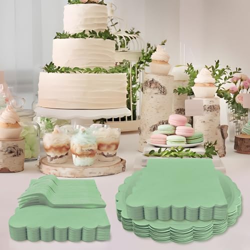 Sage Green Paper Plates and Napkins Party Supplies - Image 3