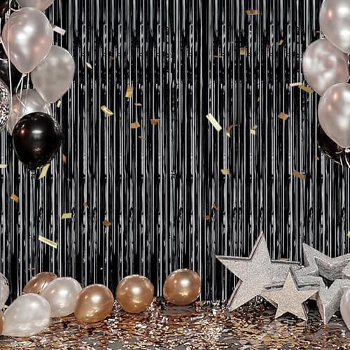 DECOCKRAT 3 Pack Foil Fringe Backdrop - Laser Black Shiny Tinsel Curtains for Party Decoration/Photo Booth Props - 3.3x8.2 FT Metallic Foil Backdrop for Birthday, Wedding, Graduation, Christmas. - Image 6