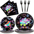 96pcs Roller Skating Party Supplies Tableware Set Retro Roller Skate Party Paper Plates Napkins Set Favors for Boys Girls Teens Birthday Dinnerware Decorations, Serve 24 by partygreeting
