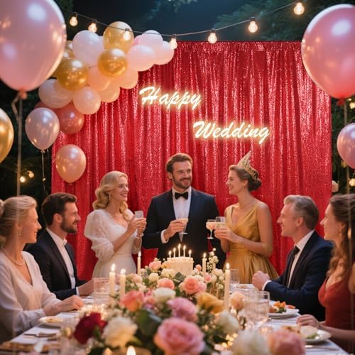 SquarePie 6x8ft Red Sequin Backdrop, High Density Non-Transparent Glitter Curtain for Photography, Birthday, Wedding Party Decorations, Thick Solid Background with 4" Rod Pocket, 1 Panel - Image 4