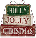 Moucuny 4 Pcs Christmas Table Decoration for Home Rustic Jolly Stacked Sign by Moucuny