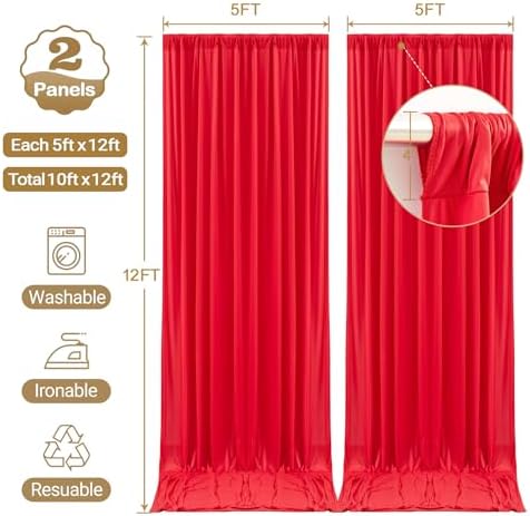 10x12ft Red Backdrop Curtain Panels for Parties - Wrinkle Free Polyester Photo Curtain Backdrop Wedding Back Drop Fabric Drapes for Party Decorations Background for Photography - Image 4