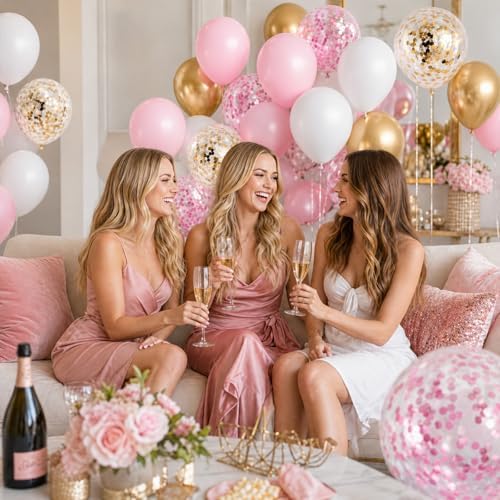 Balloons Pink Gold Confetti, 60 Packs 12 Inch Pink White Metallic Gold Balloon for Girls Birthday Wedding Bridal Baby Shower Princess Party Decorations - Image 4