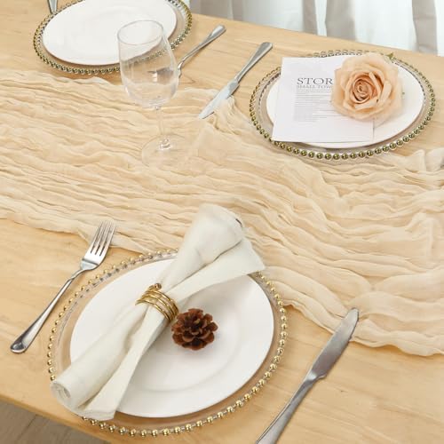 8 Pack Ivory Cream Cheesecloth Table Runner 120 Inch Boho Wedding Decor - Image 5