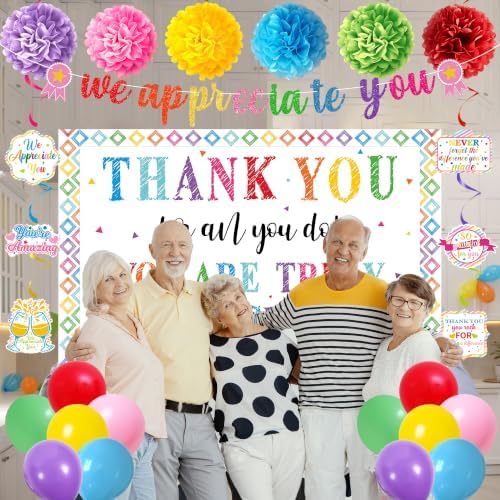 Vlipoeasn We Appreciate You Banner Decorations, Colorful Thank You for All You Do Honeycomb Centerpieces Hanging Swirls, Office Decor Staff Teachers Professors Doctor Nurses Appreciation - Image 5