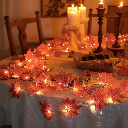 Dazzle Bright 6 Pack Thanksgiving Maple Leaf String Lights, Total 60FT 120 LED Battery Operated Lighted Fall Leaves Garland, Halloween Decorations for Indoor Outdoor Autumn Harvest Decor - Image 4