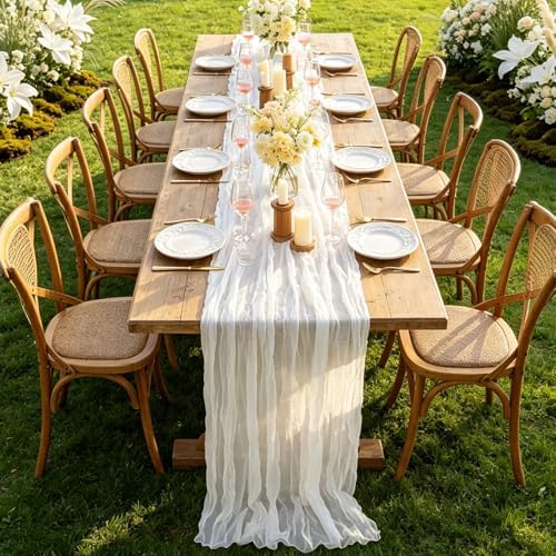 3Pcs Ivory White Table Runner, 10FT Rustic White Table Runner 35*120inch Boho Table Runners for Wedding Bridal Shower Baby Shower Table Centerpiece Decorations - Image 5