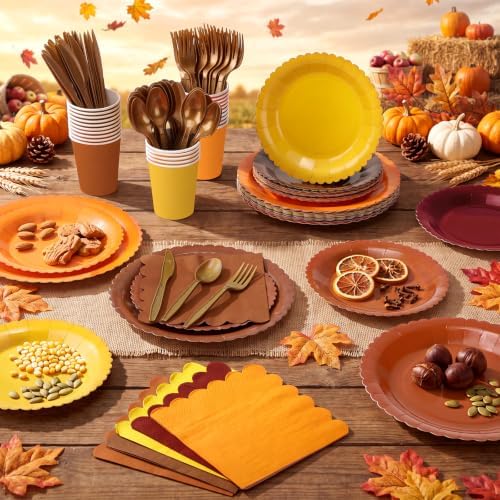 Zhehao 350 Pcs Orange Brown Fall Party Supplies Serve 50 Guests - Image 2