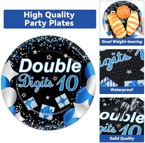 Qyeahkj 100 Pcs 10th Birthday Decorations for Boys Official Teen 10th Supplies Plate Napkin Forks Set Disposable Blue 10th Birthday Tableware Paper Plates Dinnerware for Kids Teenager Favors Serve 25 - Image 3