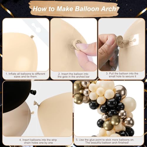 Black and Gold Balloon Arch Garland Kit, Graduation Balloons Black White Sand Beige Cream Champagne Gold Metallic Balloons for Congrats Grad Bridal Baby Shower Anniversary Wedding Birthday Party Decor - Image 6