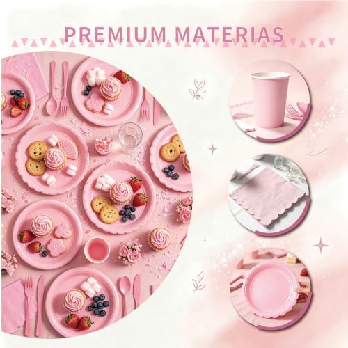 287PCS Pink Party Decorations Set, Complete 25 Guests Disposable Tableware Kit with Plates Cups Napkins Cutlery, Tablecloths, Foil Curtains, Balloon Boxes & Mixed Size Balloon Arch Kit - Image 7